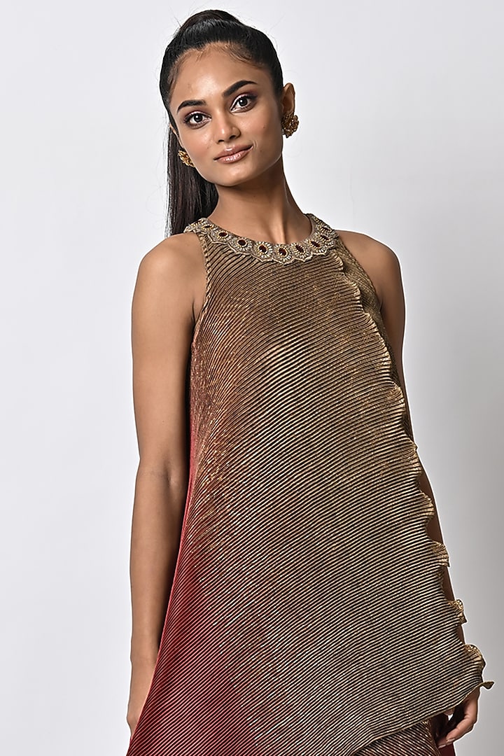 Olive & Red Ombre Printed Wrap Top by Kiran Uttam Ghosh at Pernia's Pop Up Shop
