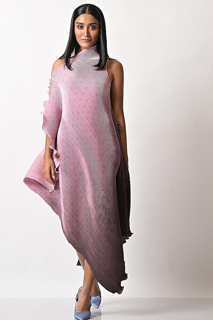 Lavender Hand Embroidered Drape Dress by Kiran Uttam Ghosh at Pernia's Pop Up Shop