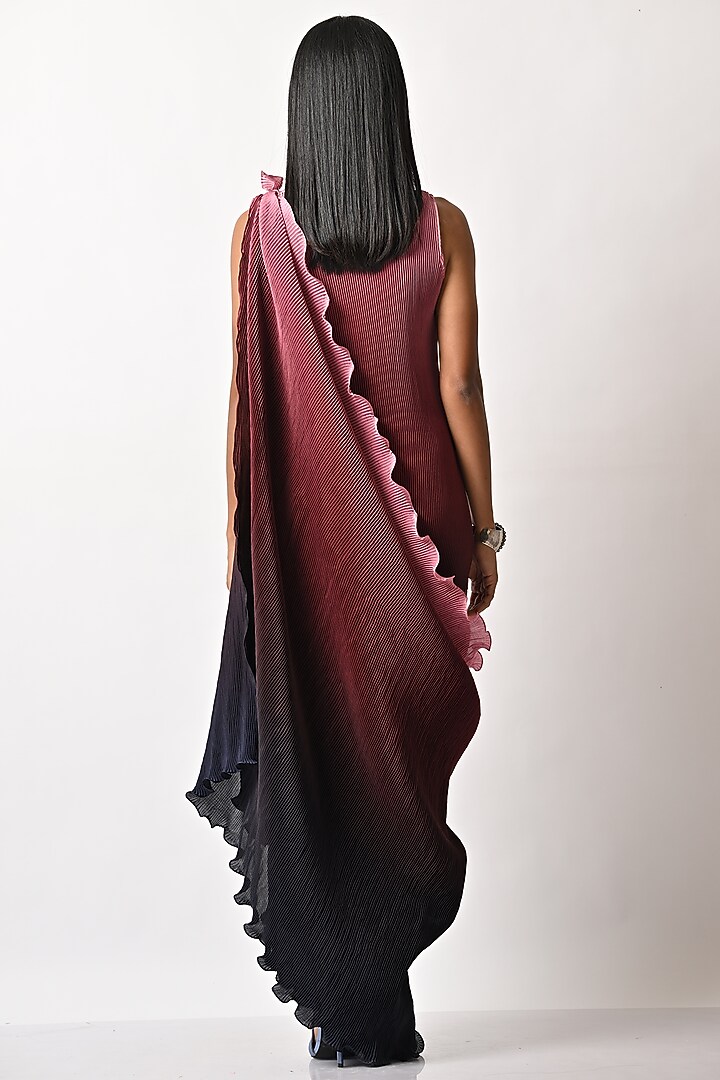 Pink Hand Embroidered Shaded Drape Cocktail Dress by Kiran Uttam Ghosh at Pernia's Pop Up Shop