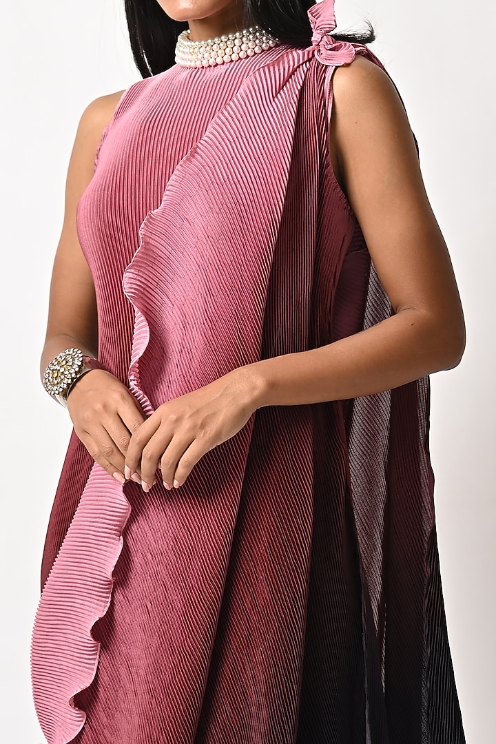 Pink Hand Embroidered Shaded Drape Cocktail Dress by Kiran Uttam Ghosh at Pernia's Pop Up Shop