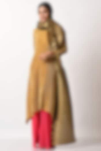Mustard Hand Embroidered Kaftan by Kiran Uttam Ghosh at Pernia's Pop Up Shop
