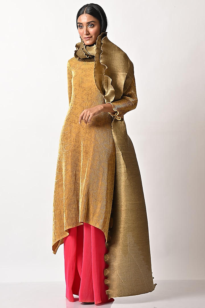 Mustard Hand Embroidered Kaftan by Kiran Uttam Ghosh at Pernia's Pop Up Shop