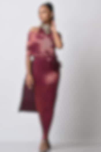 Maroon Hand Embroidered Metallic Cocktail Dress by Kiran Uttam Ghosh at Pernia's Pop Up Shop