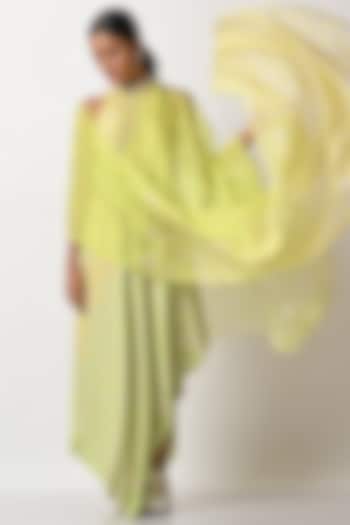 Lime Printed Drape by Kiran Uttam Ghosh at Pernia's Pop Up Shop