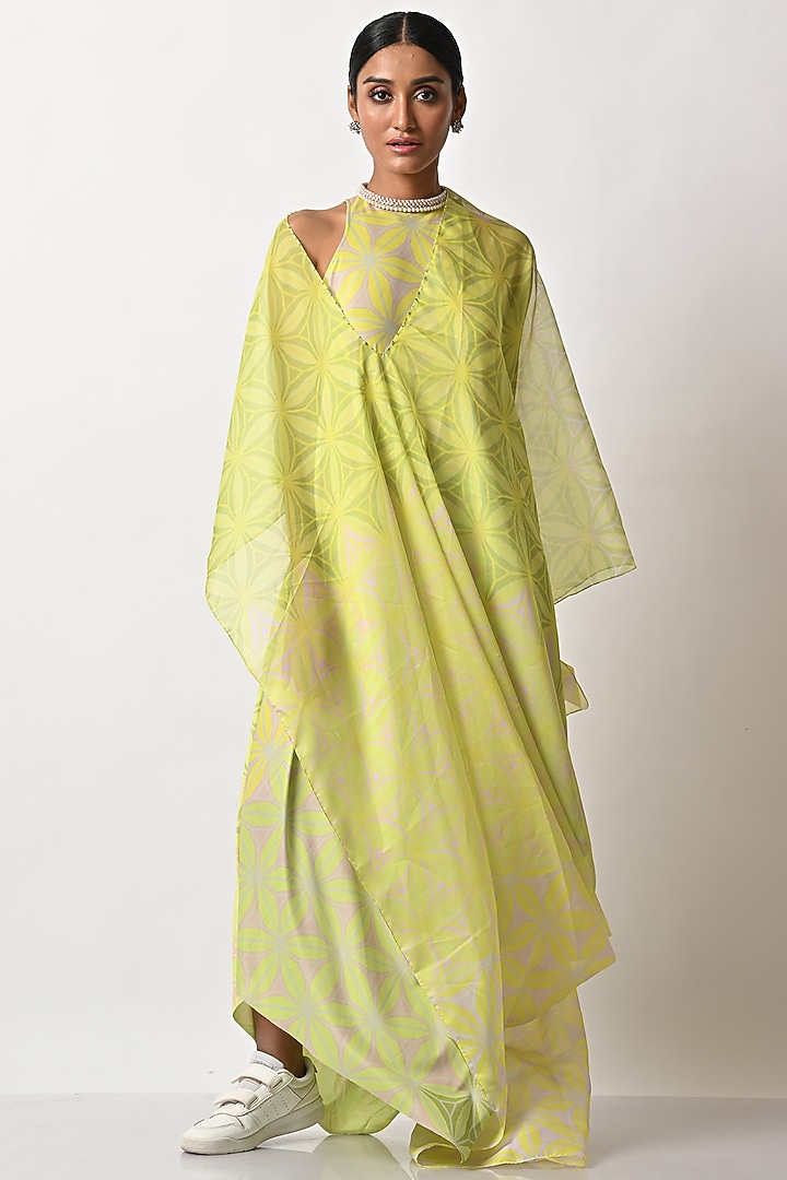 Lime Printed Drape by Kiran Uttam Ghosh at Pernia's Pop Up Shop
