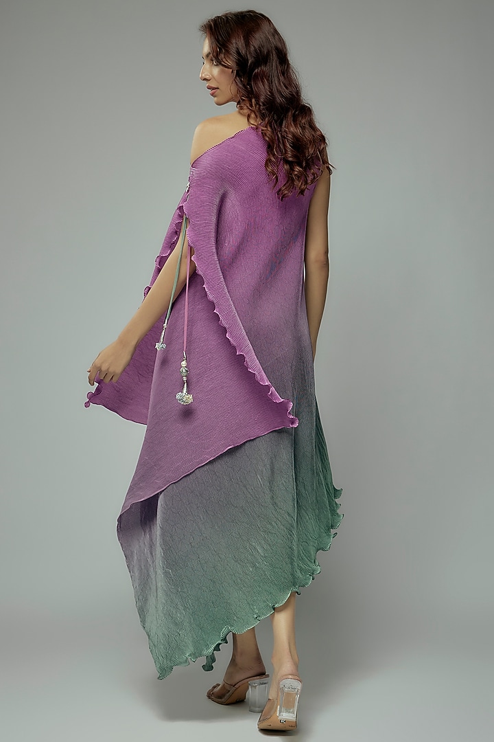 Green Ombre Pleated Polyester Boota Embroidered Tunic by Kiran Uttam Ghosh at Pernia's Pop Up Shop