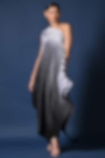 Silver-Grey & Black Pleated Polyester Draped Dress by Kiran Uttam Ghosh