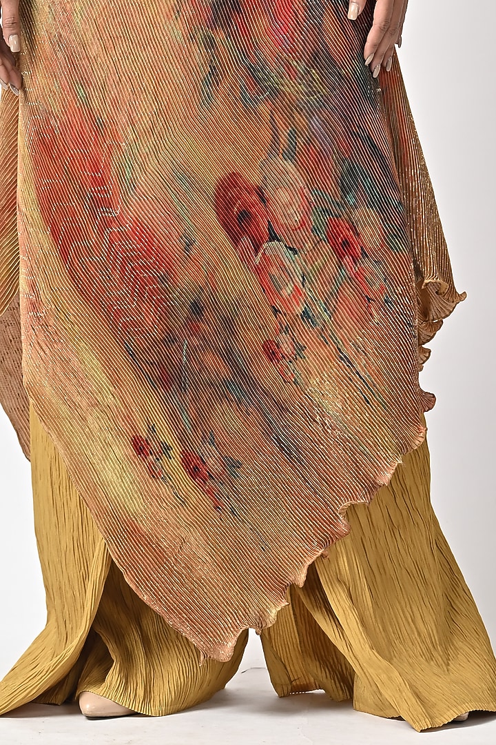 Mustard Pleated Polyester Digital Printed Tunic by Kiran Uttam Ghosh at Pernia's Pop Up Shop