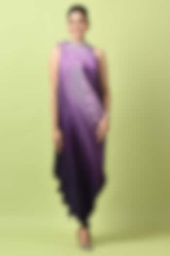Lavender & Purple Polyester Ombre Cocktail Dress With Drape by Kiran Uttam Ghosh at Pernia's Pop Up Shop