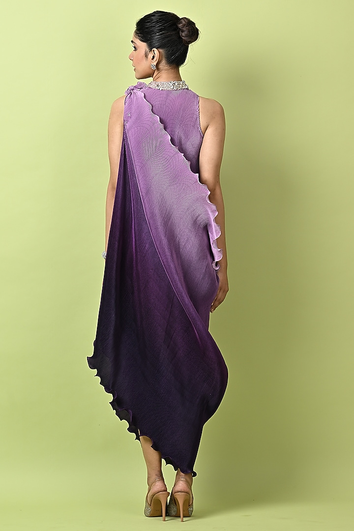 Lavender & Purple Polyester Ombre Cocktail Dress With Drape by Kiran Uttam Ghosh at Pernia's Pop Up Shop