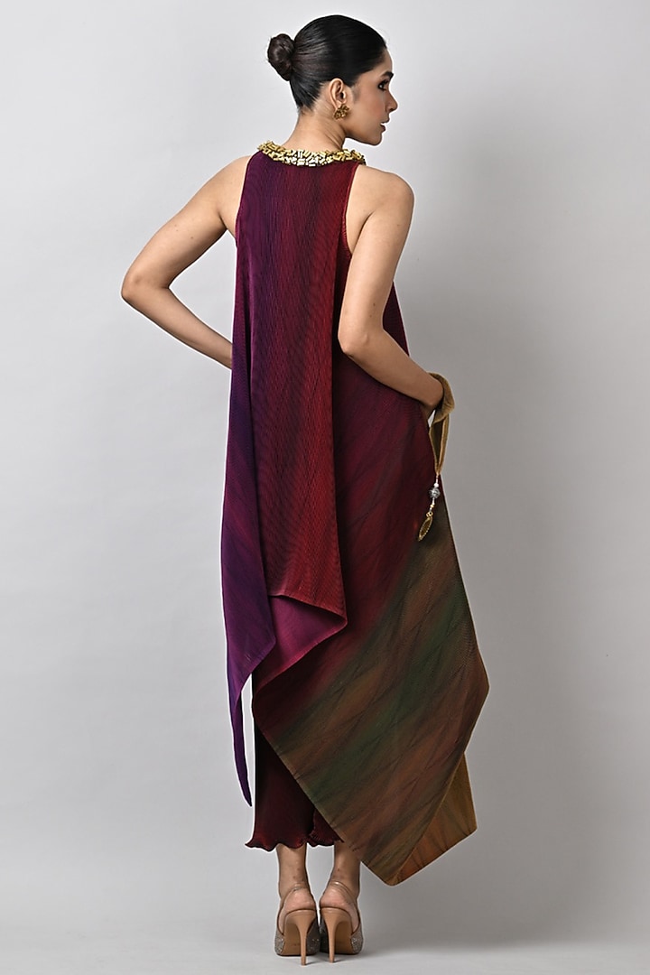 Merlot Pleated Polyester Pant by Kiran Uttam Ghosh at Pernia's Pop Up Shop