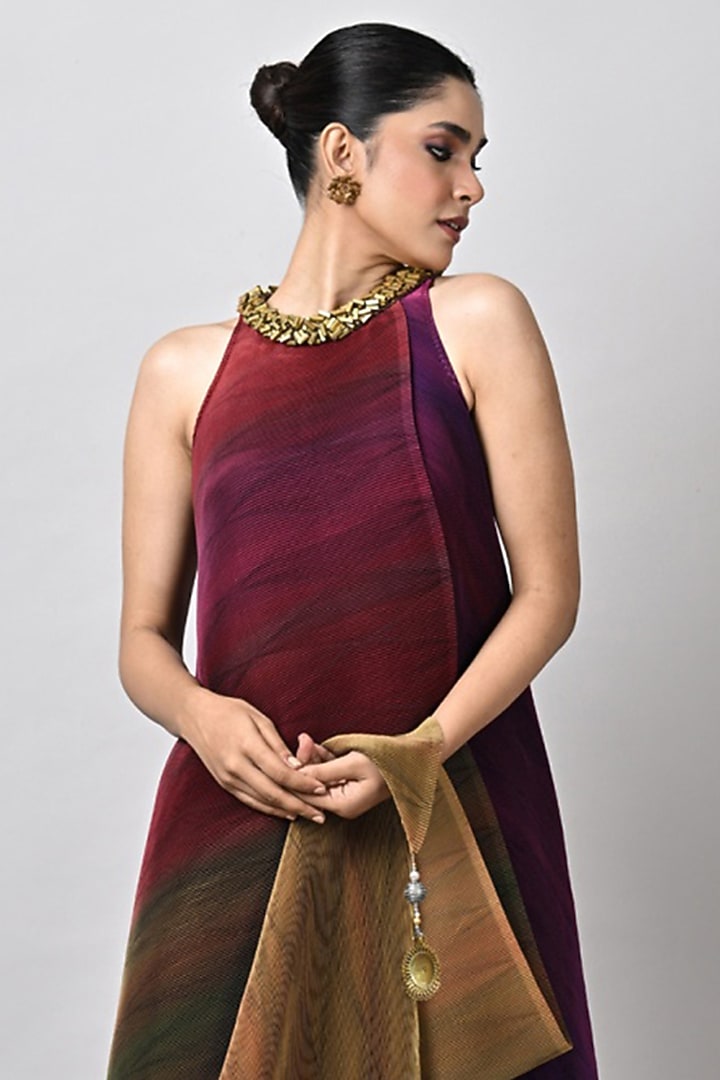 Merlot Pleated Polyester Pant by Kiran Uttam Ghosh at Pernia's Pop Up Shop