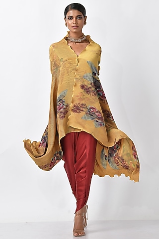 Dark Yellow Frangipani Printed Wrap by Kiran Uttam Ghosh