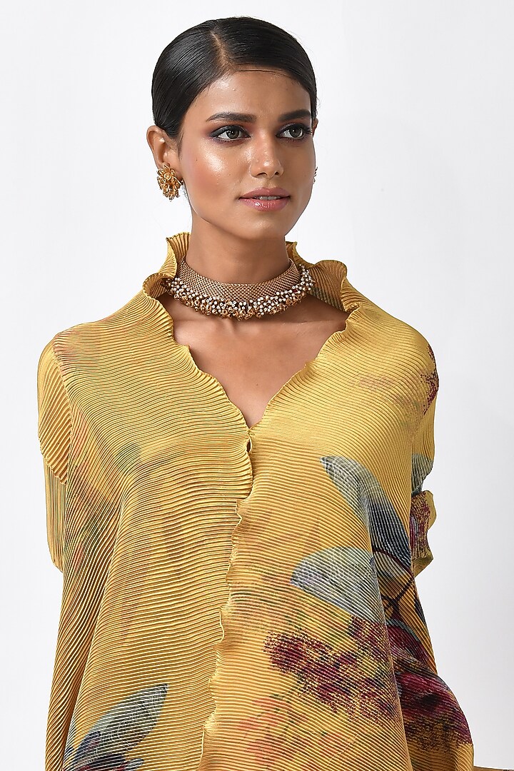 Dark Yellow Frangipani Printed Wrap by Kiran Uttam Ghosh at Pernia's Pop Up Shop