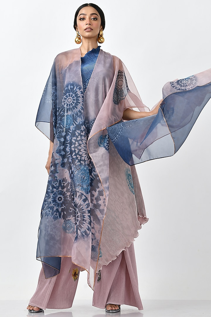 Blue & Pink Printed One-Shoulder Tunic by Kiran Uttam Ghosh at Pernia's Pop Up Shop