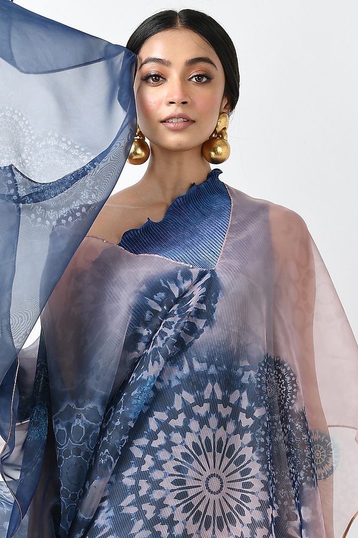 Blue & Pink Printed One-Shoulder Tunic by Kiran Uttam Ghosh at Pernia's Pop Up Shop