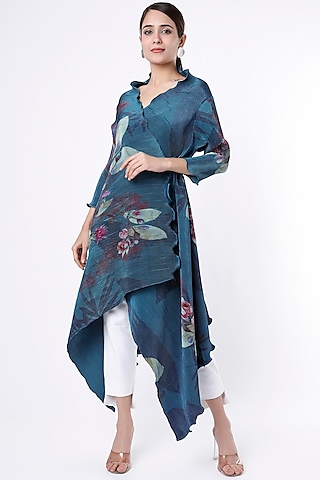 Navy Printed Wrap by Kiran Uttam Ghosh