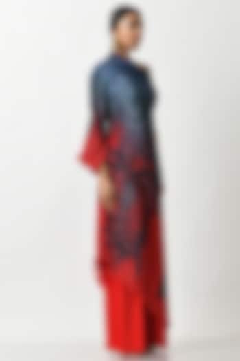Navy & Red Batik Printed One-Shoulder Tunic by Kiran Uttam Ghosh at Pernia's Pop Up Shop