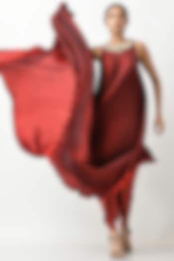 Merlot Red Pleated Drape by Kiran Uttam Ghosh
