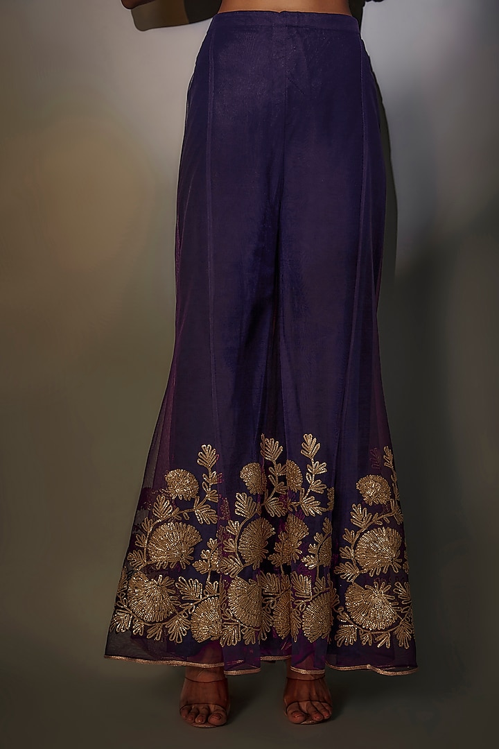 Purple Net Gota Embroidered Sharara Pants by Kiran Uttam Ghosh