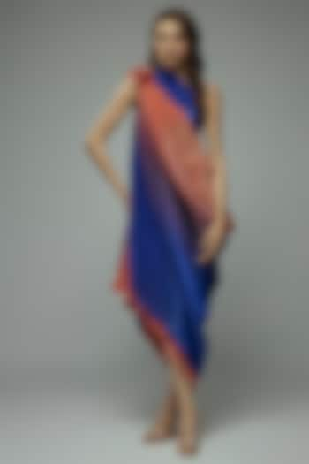 Red & Blue Pleated Polyster Tunic With Drape by Kiran Uttam Ghosh at Pernia's Pop Up Shop