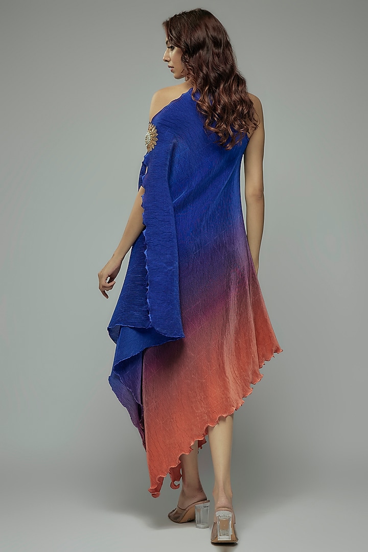 Red & Blue Pleated Polyster Tunic by Kiran Uttam Ghosh at Pernia's Pop Up Shop