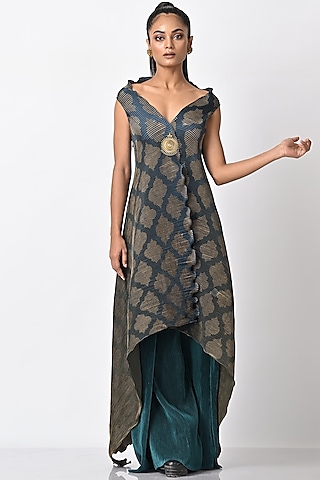 Navy & Olive Printed Wrap by Kiran Uttam Ghosh