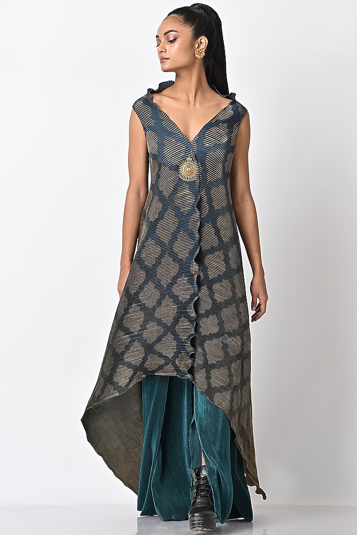 Navy & Olive Printed Wrap by Kiran Uttam Ghosh at Pernia's Pop Up Shop