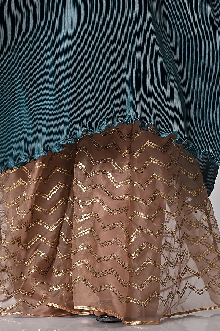 Brick & Teal Printed & Embroidered Kaftan by Kiran Uttam Ghosh at Pernia's Pop Up Shop