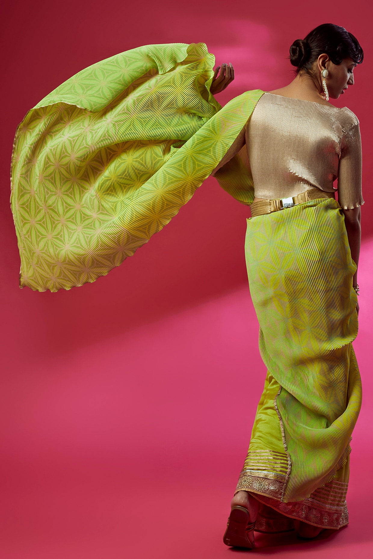 Buy FABMORA Lime Green Embroidered Organza Party Wear Women's Saree |  Shoppers Stop