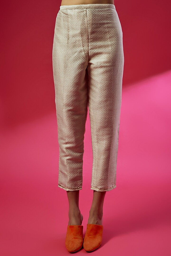 Cream Brocade Trouser Set by Kiran Uttam Ghosh at Pernia's Pop Up Shop