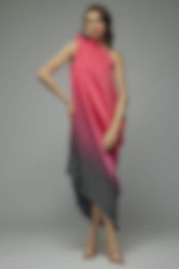 Pink & Grey Pleated Polyester Tunic by Kiran Uttam Ghosh