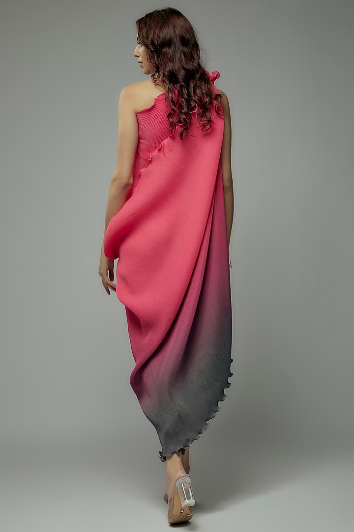 Pink & Grey Pleated Polyester Tunic by Kiran Uttam Ghosh at Pernia's Pop Up Shop