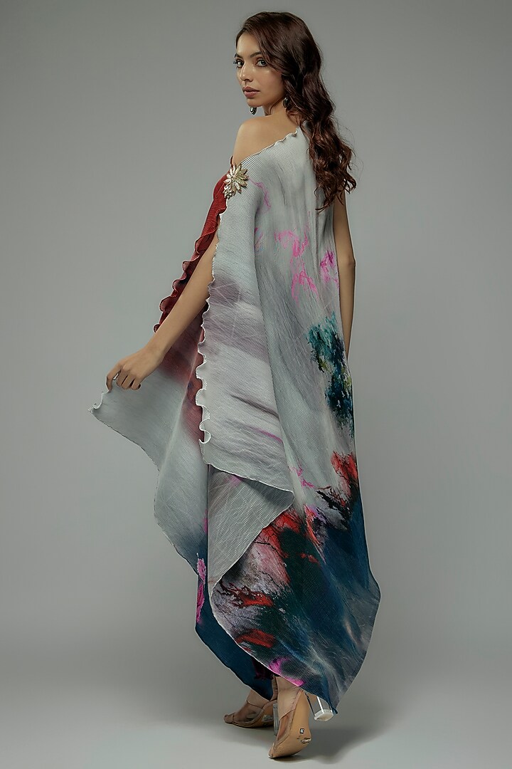 Grey Pleated Polyester Tunic by Kiran Uttam Ghosh at Pernia's Pop Up Shop