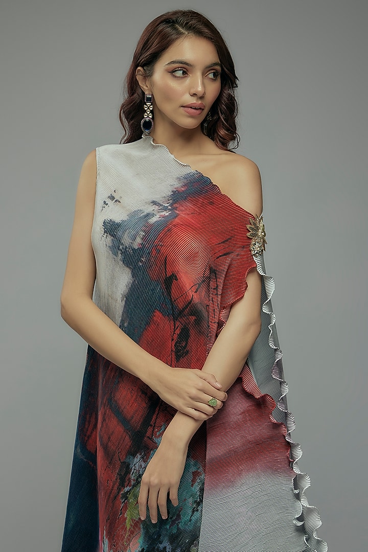 Grey Pleated Polyester Tunic by Kiran Uttam Ghosh at Pernia's Pop Up Shop