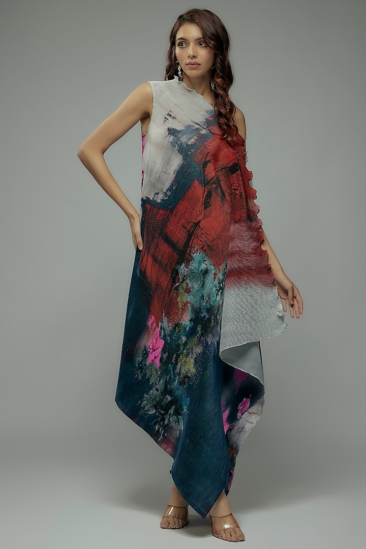 Grey Pleated Polyester Tunic by Kiran Uttam Ghosh at Pernia's Pop Up Shop
