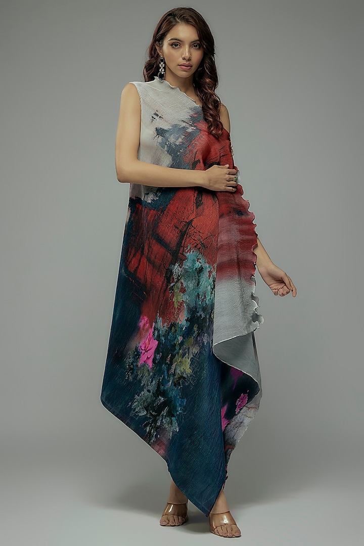 Grey Pleated Polyester Tunic by Kiran Uttam Ghosh at Pernia's Pop Up Shop