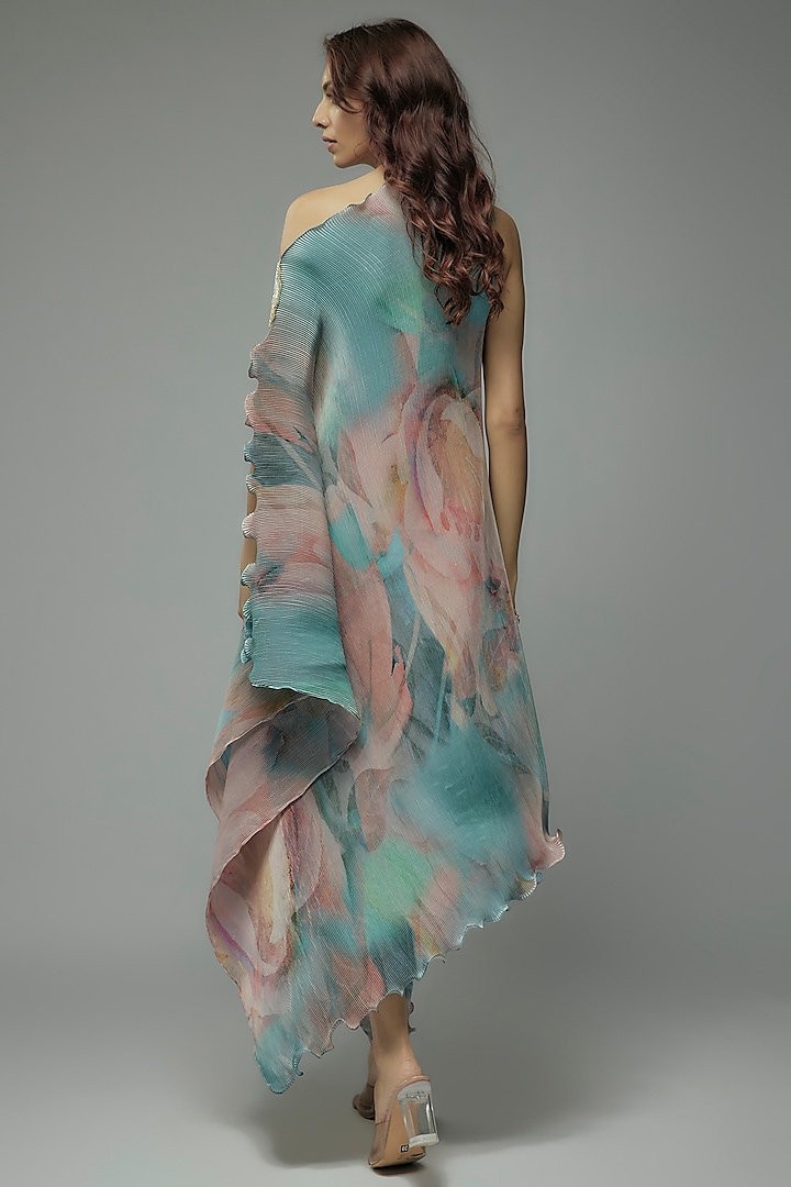 Teal & Pink Pleated Polyester Tunic by Kiran Uttam Ghosh at Pernia's Pop Up Shop