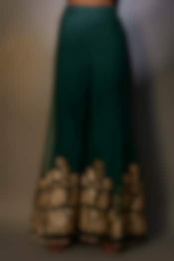 Green Net & Taffeta Gota Embroidered Sharara Pants by Kiran Uttam Ghosh