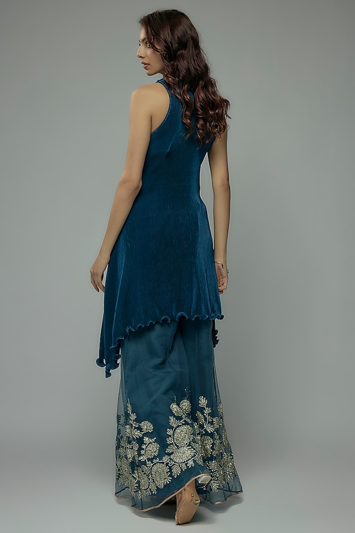Blue Pleated Polyester Kurta by Kiran Uttam Ghosh at Pernia's Pop Up Shop