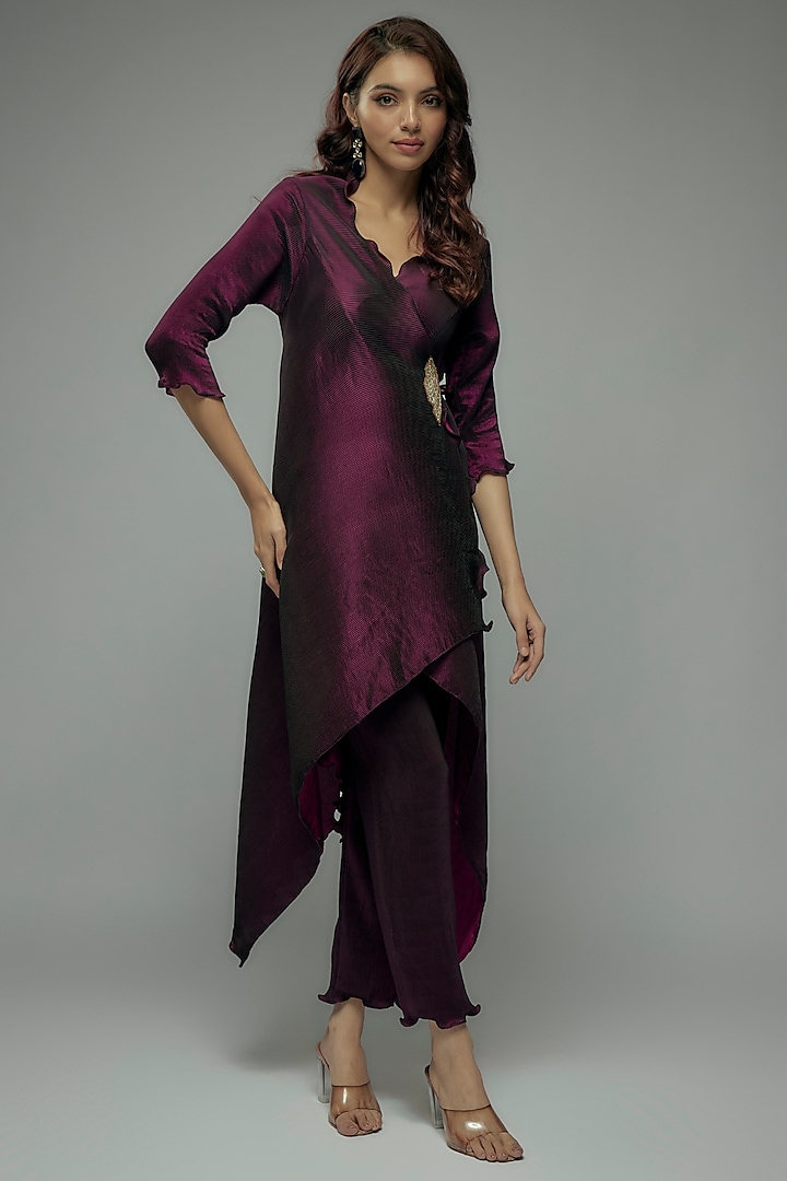 Purple Pleated Polyester Kurta by Kiran Uttam Ghosh at Pernia's Pop Up Shop