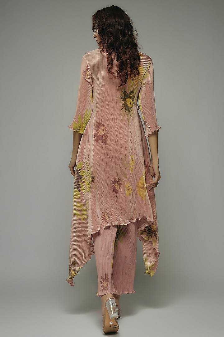 Peach Pleated Polyester Tunic by Kiran Uttam Ghosh at Pernia's Pop Up Shop