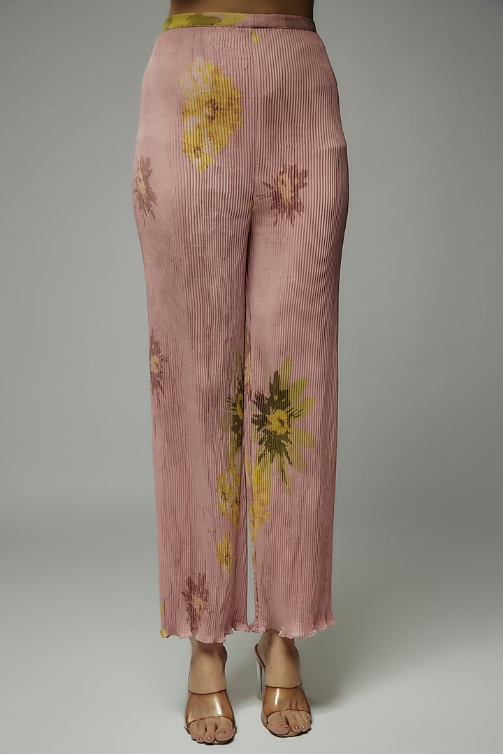 Peach Pleated Polyester Pants by Kiran Uttam Ghosh at Pernia's Pop Up Shop