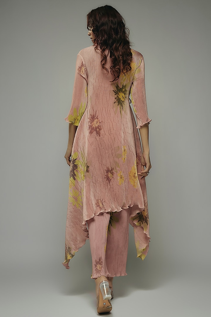 Peach Pleated Polyester Pants by Kiran Uttam Ghosh at Pernia's Pop Up Shop