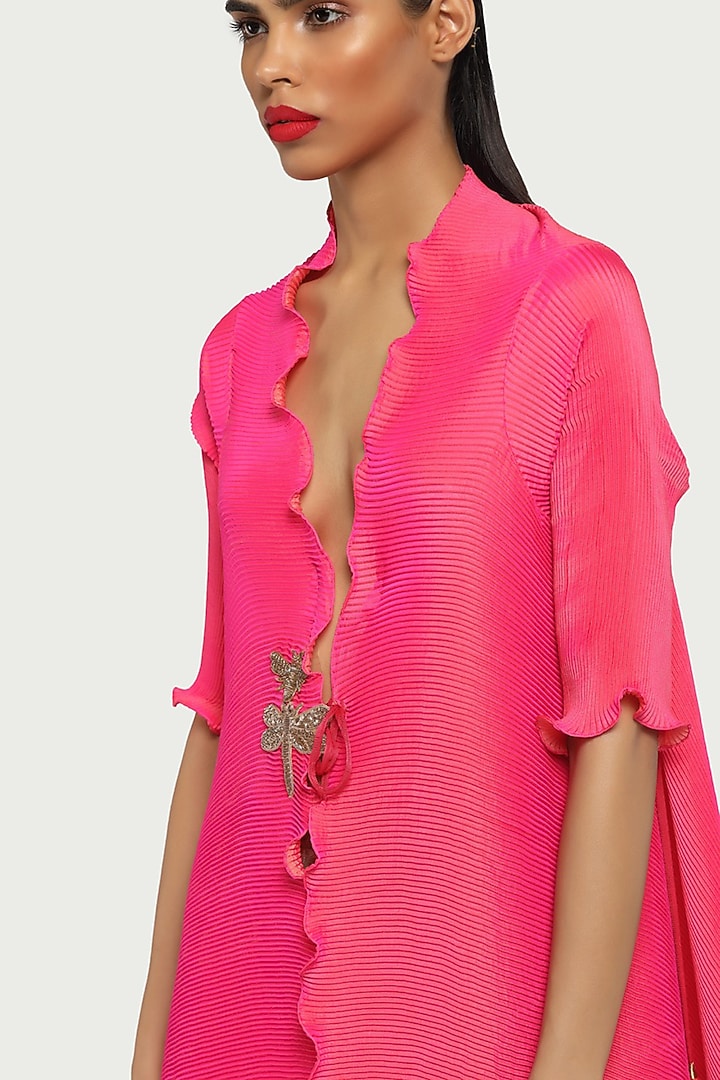 Fuchsia Draped Cape With Tassels by Kiran Uttam Ghosh at Pernia's Pop Up Shop