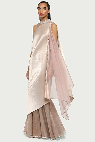 Mint Green & Salmon Skirt Set by Kiran Uttam Ghosh