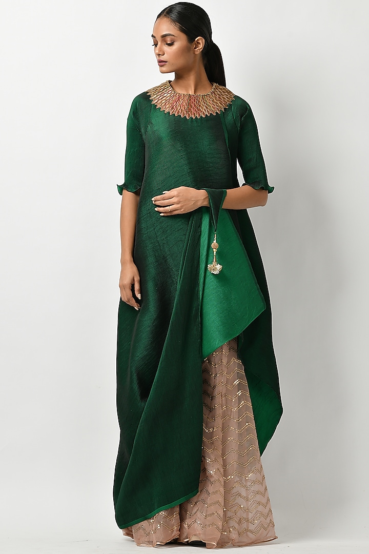 Emerald Green Tunic With Tassel Detailing by Kiran Uttam Ghosh