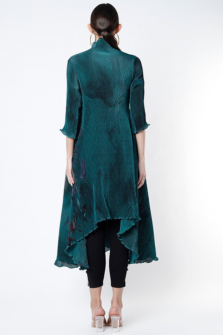 Deep Blue Printed Angrakha Tunic by Kiran Uttam Ghosh at Pernia's Pop Up Shop