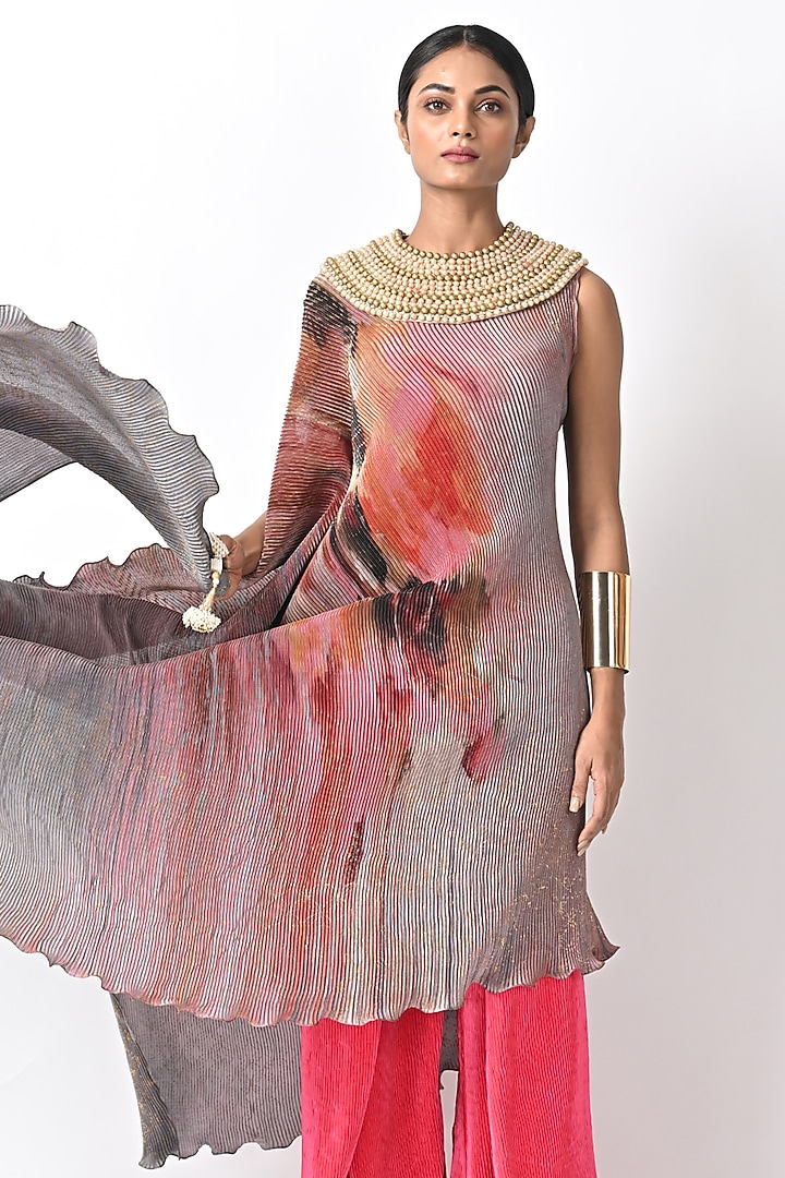 Pink & Grey Printed Tunic by Kiran Uttam Ghosh at Pernia's Pop Up Shop