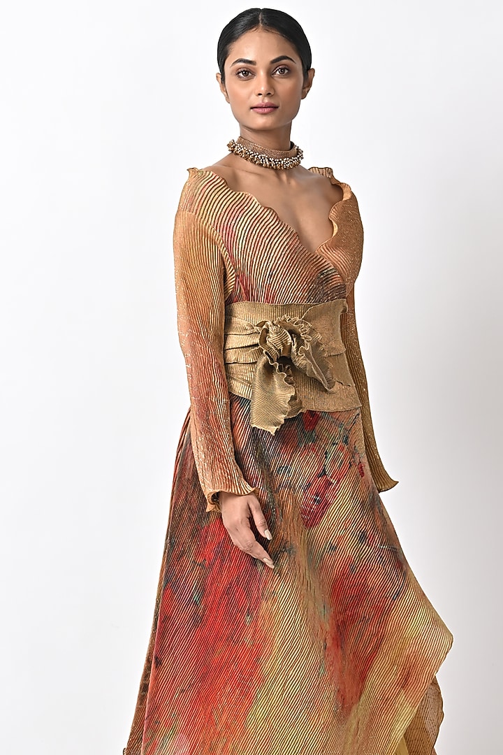 Mustard Gold Printed Wrap by Kiran Uttam Ghosh at Pernia's Pop Up Shop